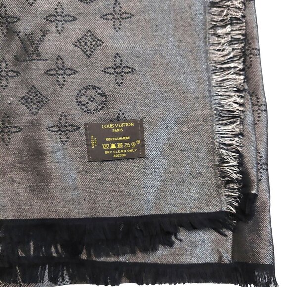 LOUIS VUITTON LV Vintage Black & Silver Cashmere Monogram Scarf Shawl Wrap - Picture 15 of 16
